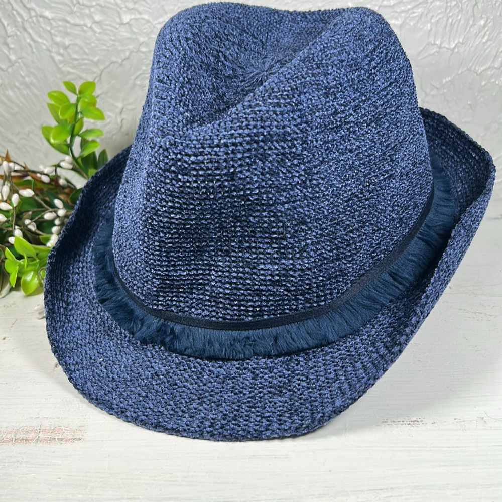Blue Fedora Hat w/ Fringe detail accent Unisex Styling - Picture 9 of 11